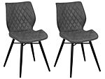 Set Of 2 Dining Chairs Grey Fabric Upholstery Black Legs Rustic Retro Style Beliani