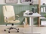 Massage Office Chair Beige Faux Leather Heating Function 4 Modes 360 Degree Swivel Desk Chair For Home Office Beliani