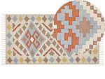 Kilim Area Rug Multicolour Cotton 80 X 150 Cm Low Pile Geometric Pattern With Tassels Rectangular Traditional Beliani