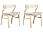 Set Of 2 Dining Chairs Lightwood And Beige Plywood Polyester Fabric Rubberwood Legs Retro Traditional Style Beliani