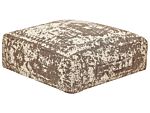 Floor Cushion Beige And Brown Cotton 50 X 50 X 20 Cm Abstract Pattern Square Fabric Seating Pouffe Beliani