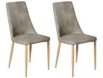 Set Of 2 Dining Chairs Light Grey Faux Leather Upholstery Steel Legs Seat High Back Modern Design Beliani