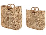 Set Of 2 Baskets Natural Water Hyacinth With Handles Woven Bag Home Accessory Small Storage Beliani