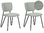 Set Of 2 Dining Chairs Light Green Boucle Upholstery Black Metal Legs Armless Curved Backrest Modern Contemporary Design Beliani