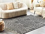 Rug Off-white Black Cotton Wool 140 X 200 Cm Geometric Pattern Runes Tribal Tassels Oriental Beliani