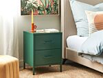 Bedside Table Green Steel Nightstand Industrial Design 2 Drawers Bedroom Storage Furniture Beliani