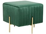 Footstool Green Velvet Upholstered Ottoman Pouffe Gold Metal Legs 48 X 48 Cm Square Seat Glamour Beliani