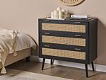 Rattan 3 Drawer Chest Black Manufactured Wood With Rattan Front Drawers Sideboard Front Black Rubberwood Legs Boho Style Living Room Beliani