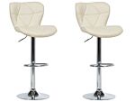 Set Of 2 Bar Stool Beige Faux Leather Swivel Adjustable Height Modern Kitchen Bar Chair Beliani