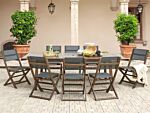 Garden Dining Table Dark Acacia Wood 180/240 X 100 Cm Extending For 8 People Parasol Hole Rectangular Patio Outdoor Beliani