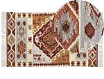 Kilim Area Rug Multicolour Wool And Cotton 80 X 150 Cm Handmade Woven Boho Patchwork Pattern With Tassels Beliani