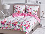 Duvet Cover And Pillowcase Set White And Pink 155 X 220 Cm Cotton Flower Print Modern Bedroom Beliani