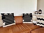 Set Of 2 Scatter Cushions Beige And Black Cotton 50 X 50 Cm Geometric Pattern Tassels Handwoven Removable Cover With Filling Beliani