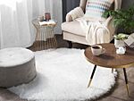 Shaggy Area Rug High-pile Carpet Solid White Polyester Round 140 Cm Beliani