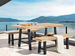 Dining Table Light Acacia Wood And Black 170 X 80 Cm Outdoor Indoor Modern Beliani
