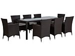 Garden Dining Set Dark Brown Faux Rattan 8 Seater With Cushions Uv Resistant Patio Traditional Beliani