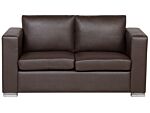 2 Seater Sofa Loveseat Brown Split Leather Upholstery Chromed Legs Retro Design Beliani