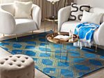 Rug Blue With Gold Geometric Pattern Viscose With Cotton 140 X 200 Cm Style Modern Glam Beliani