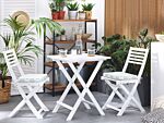 3 Piece Bistro Set White Solid Acacia Wood Mint Green Cushions Folding Slatted Design Scandinavian Modern Beliani