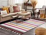 Area Rag Rug Multicolour Stripes Cotton 140 X 200 Cm Rectangular Hand Woven Beliani