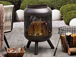 Fire Pit Heater Black Steel Drum Shape Outdoor Garden Beliani