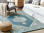 Area Rug White Blue Wool 140 X 200 Cm Flat Weave Hand Tufted Oriental Pattern Beliani