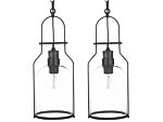 Set Of 2 Pendant Lamps Black Metal 166 Cm Frame Clear Glass Shade Retro Style Ceiling Light Beliani