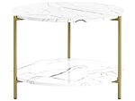 Coffee Table White With Gold Mdf Iron ⌀ 50 Cm With Shelf Metal Legs Modern Glam Living Room Beliani