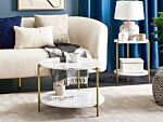 Coffee Table White With Gold Mdf Iron ⌀ 50 Cm With Shelf Metal Legs Modern Glam Living Room Beliani