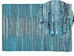 Area Rag Rug Blue Turquoise Stripes Cotton 140 X 200 Cm Rectangular Hand Woven Beliani