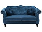 Sofa Blue Velvet 2 Seater Nailhead Trim Button Tufted Throw Pillows Rolled Arms Glam Beliani