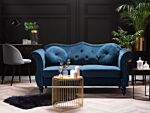 Sofa Blue Velvet 2 Seater Nailhead Trim Button Tufted Throw Pillows Rolled Arms Glam Beliani