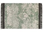 Area Rug Green And Beige Viscose With Cotton Backing With Fringes 160 X 230 Cm Style Vintage Distressed Pattern Beliani