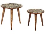 Set Of 2 Nesting Side Tables Dark Wood And Gold Mango Round Vintage End Side Tables For Living Room Retro Beliani