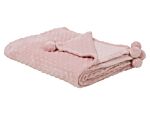 Blanket Pink Throw 150 X 200 With Pom Poms Popcorn Texture Soft Coverlet Beliani