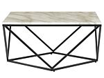 Coffee Table Beige Tabletop Black Metal Base 80 X 80 Cm Manufactured Wood Marble Finish Glamorous Design Beliani
