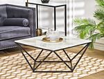 Coffee Table Beige Tabletop Black Metal Base 80 X 80 Cm Manufactured Wood Marble Finish Glamorous Design Beliani