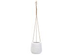 Hanging Plant Pot Off-white Fibre Clay ⌀ 20 Cm Round Jute String Flower Pot Embossed Pattern Beliani