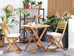 3 Piece Bistro Set Light Solid Acacia Wood Blue Cushions Folding Slatted Design Scandinavian Modern Beliani