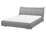 Waterbed Grey Fabric Eu King Size 5ft3 Accessories Wave Reduction Large Headboard Modern Beliani