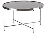 Coffee Table Black Tempered Glass Top Silver Metal Legs Round Glam Shiny Beliani