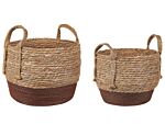 Set Of 2 Plant Baskets Natural Seagrass Planter Pots Indoor Use Boho Style Beliani
