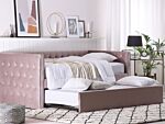 Trundle Bed Frame Pink Eu Velvet Single Size 3ft Slatted Frame Buttoned Nailhead Trims Glam Beliani