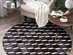 Rug Brown Leather 140 Cm Modern Patchwork Cowhide 3d Pattern Handcrafted Round Carpet Beliani