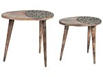 Set Of 2 Side Tables Dark Mango Wood Decorative Coffee Side Table Small Living Room Furniture Oriental Design Beliani