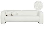3 Seater Sofa White Boucle Fabric Soft Nubby With Extra Throw Cushions Retro Glam Art Decor Style Beliani
