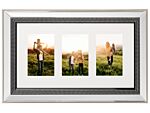 Multi Photo Frame Silver Glass Plastic 51 X 32 Cm Mirrored For 3 Pictures 14x9 Cm Collage Aperture Beliani