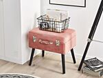 Stool With Storage Pink Corduroy Upholstered Black Legs Suitcase Design Buttoned Top Beliani