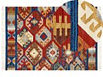 Wool Area Rug Multicolour 160 X 230 Cm Hand Woven Kilim Rug Rustic Oriental Design Beliani