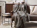 Blanket Brown And White Acrylic 180 X 220 Cm Living Room Bedroom Faux Fur Rustic Boho Throw Beliani